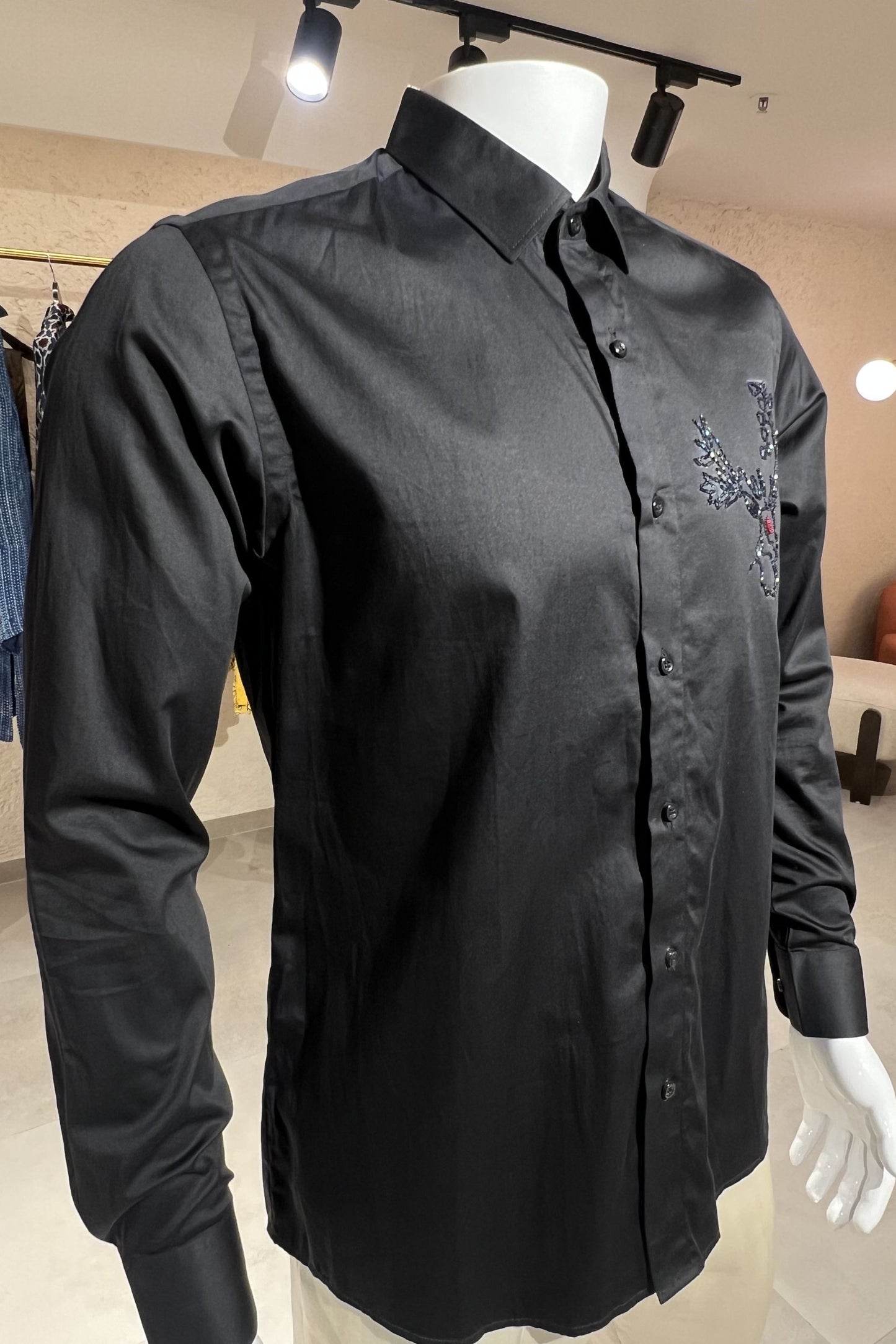 Men's Black Hand Embroidered Shirt – Majestic Antlers