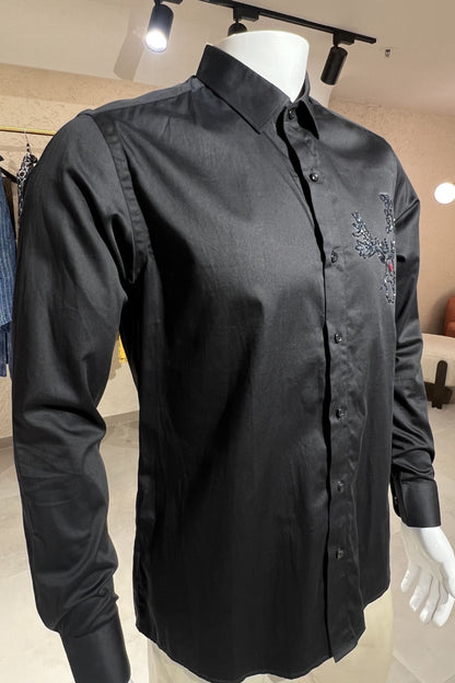 Men's Black Hand Embroidered Shirt – Majestic Antlers