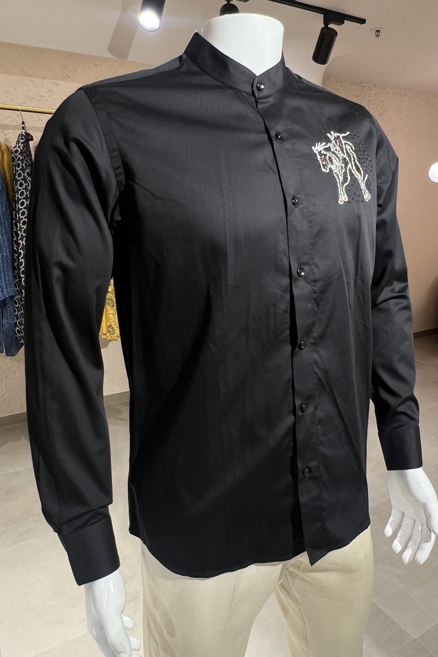 Men's Black Hand Embroidered Shirt – Ivory Stallion