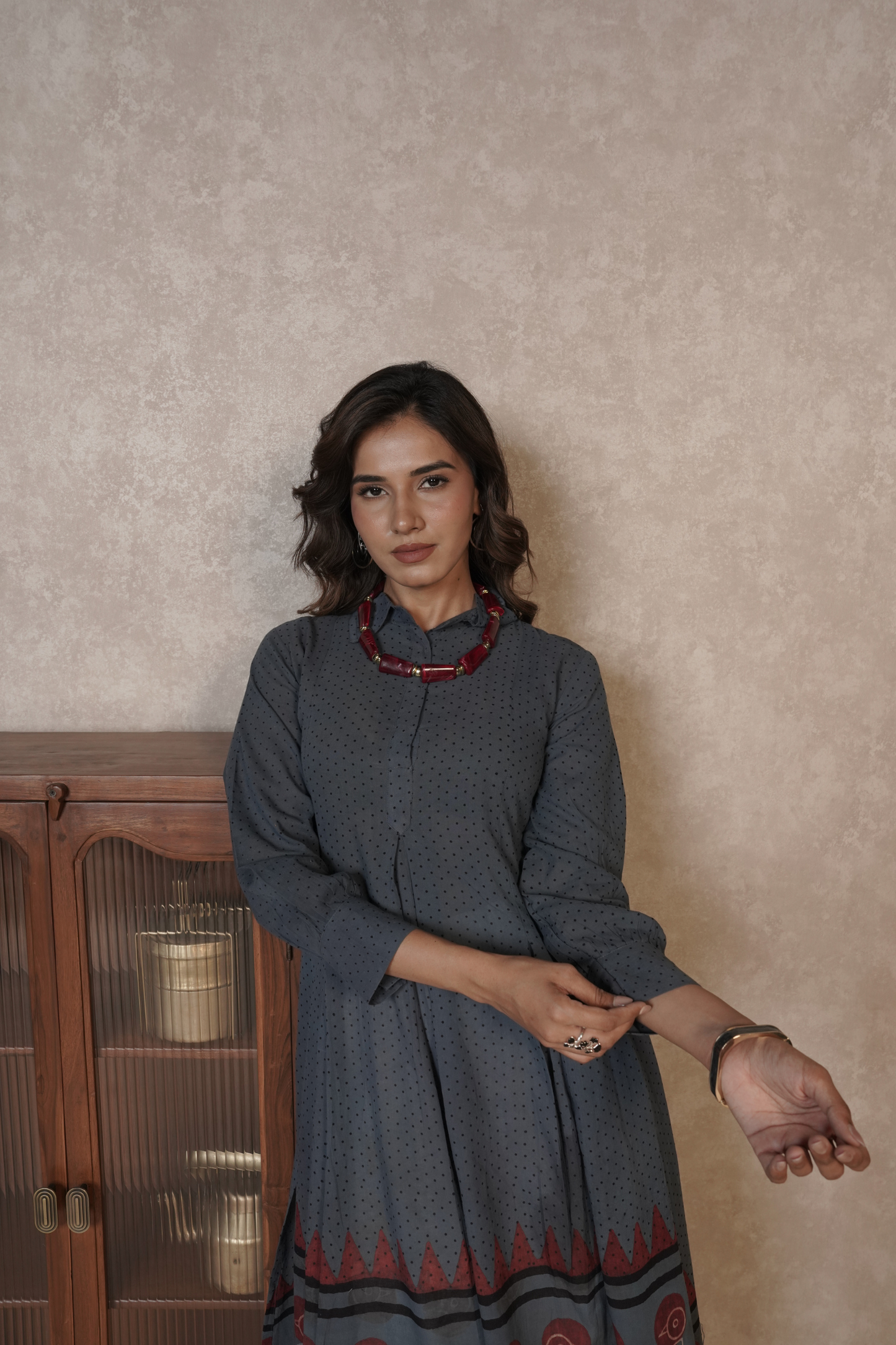 Charcoal Grey Printed Ajrakh Cotton Kurta Plazo Set – Emberveil