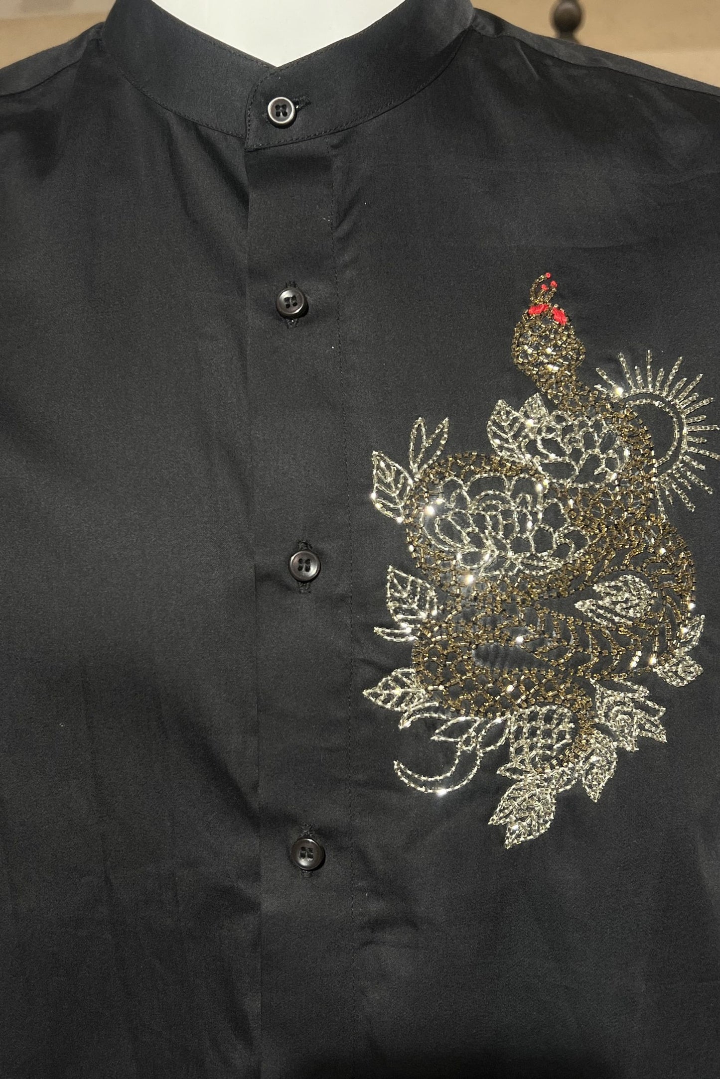 Men's Black Hand Embroidered Shirt – Serpent Majesty