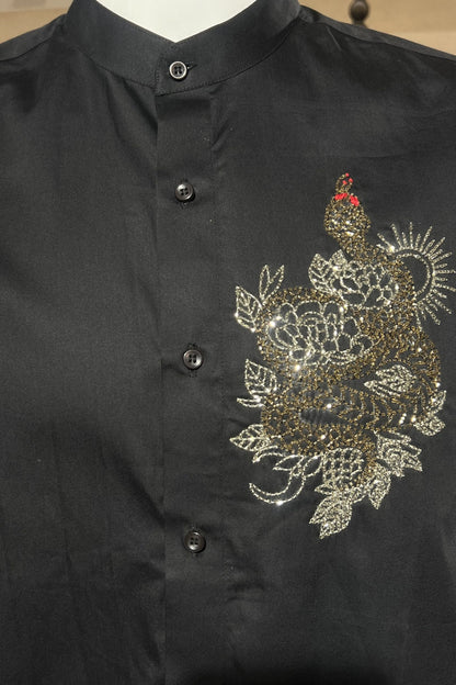 Men's Black Hand Embroidered Shirt – Serpent Majesty
