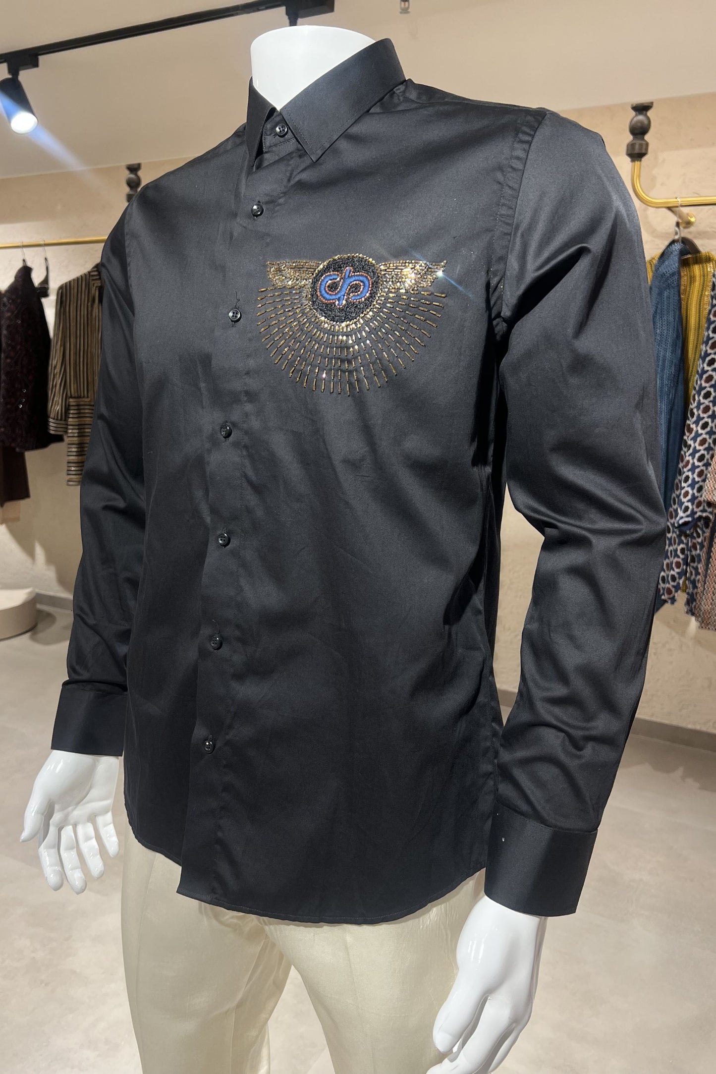 Men's Black Hand Embroidered Shirt – Celestial Crest