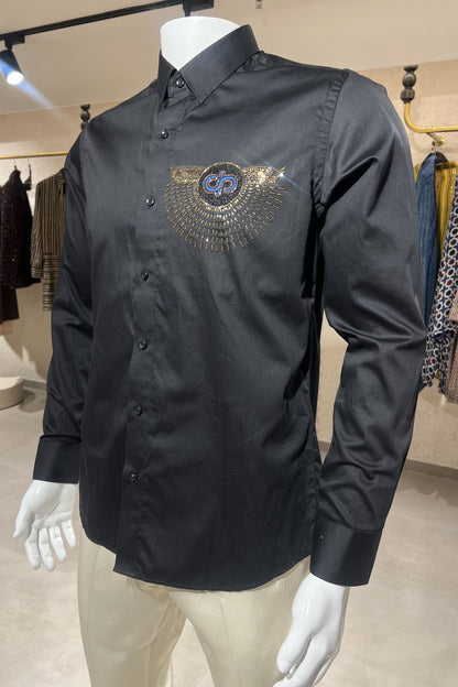 Men's Black Hand Embroidered Shirt – Celestial Crest