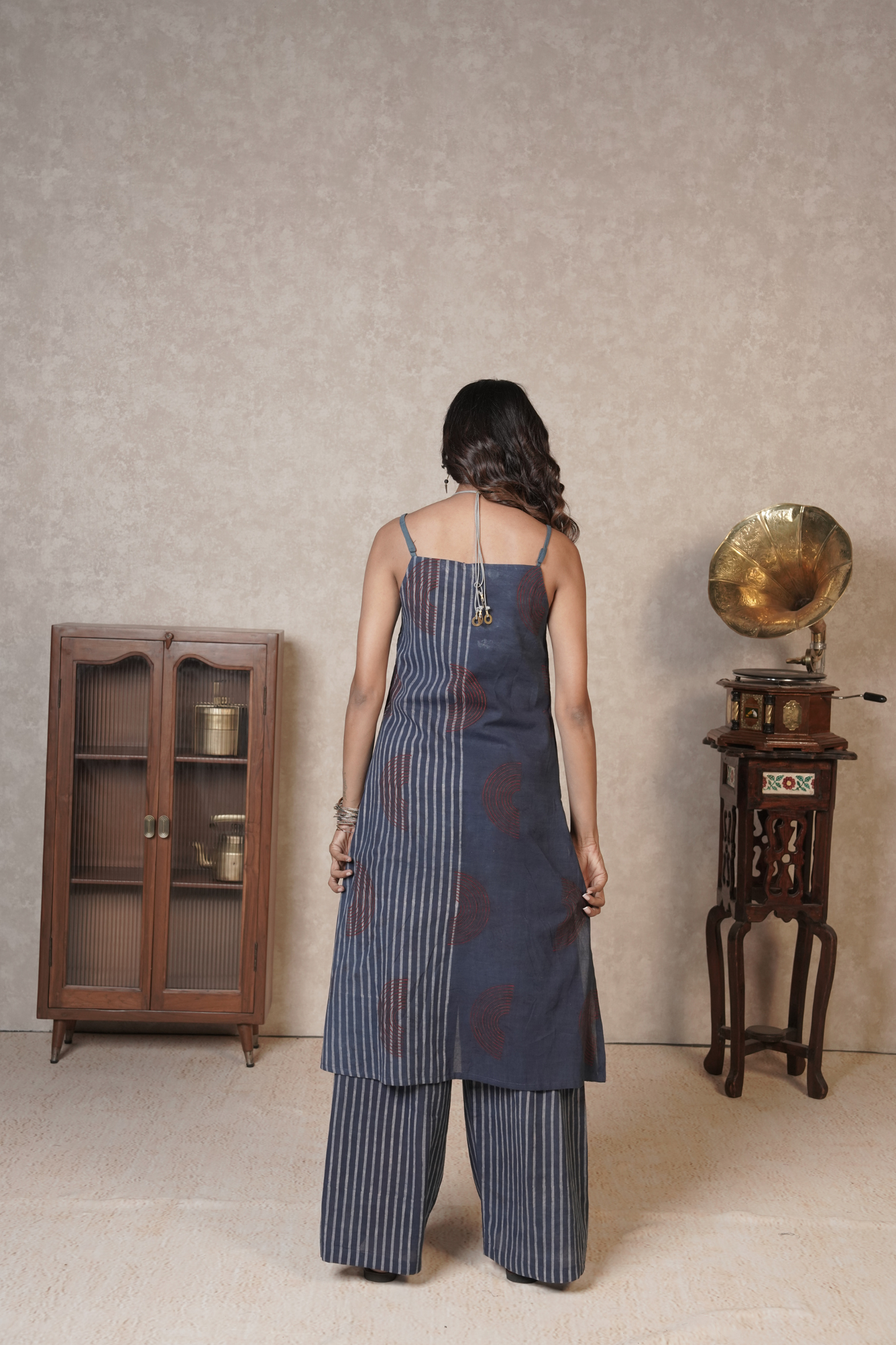 Slate Stripe Flow – Blue Ajrakh Cotton Co-ord Set