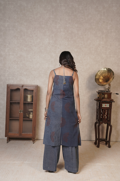 Slate Stripe Flow – Blue Ajrakh Cotton Co-ord Set