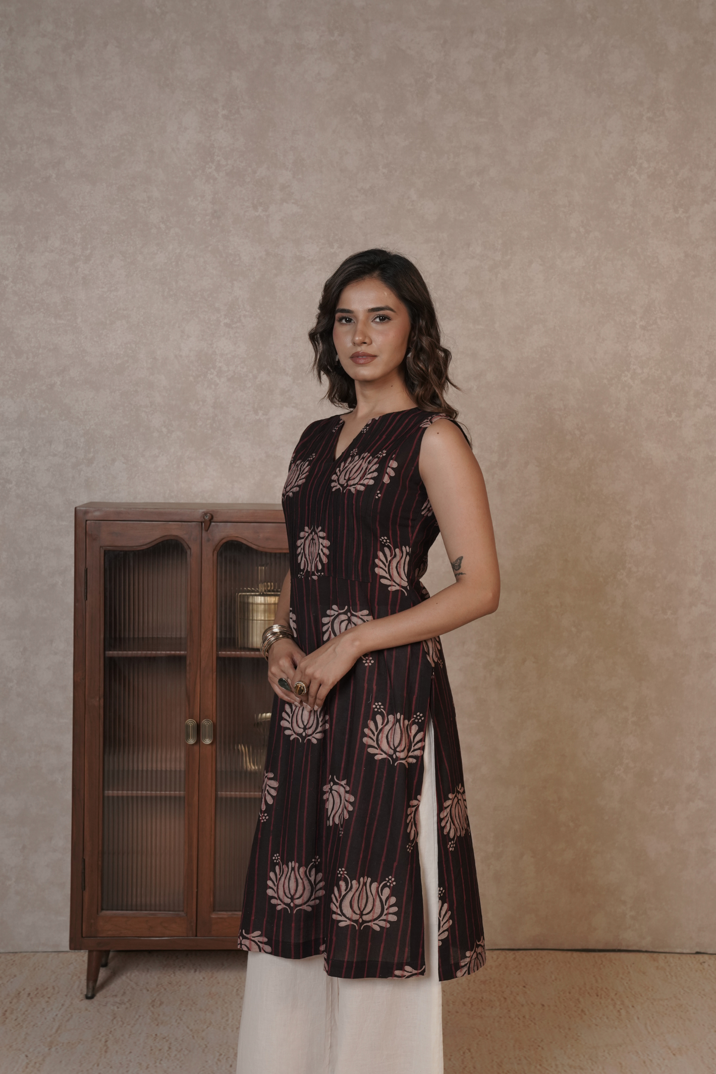 Petal Cascade Ajrakh Cotton Kurta- Plazo