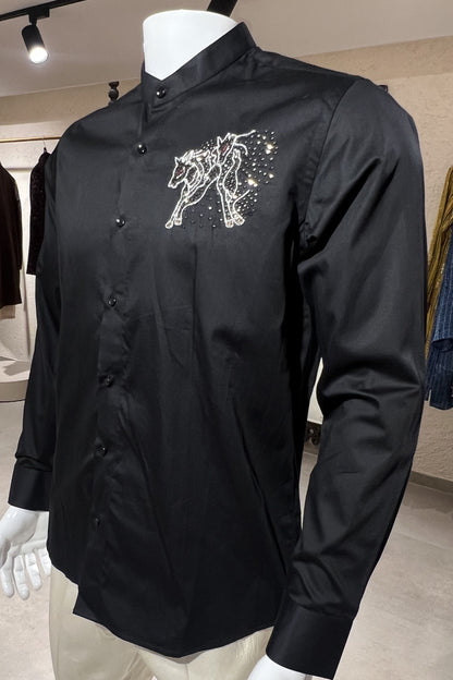 Men's Black Hand Embroidered Shirt – Ivory Stallion
