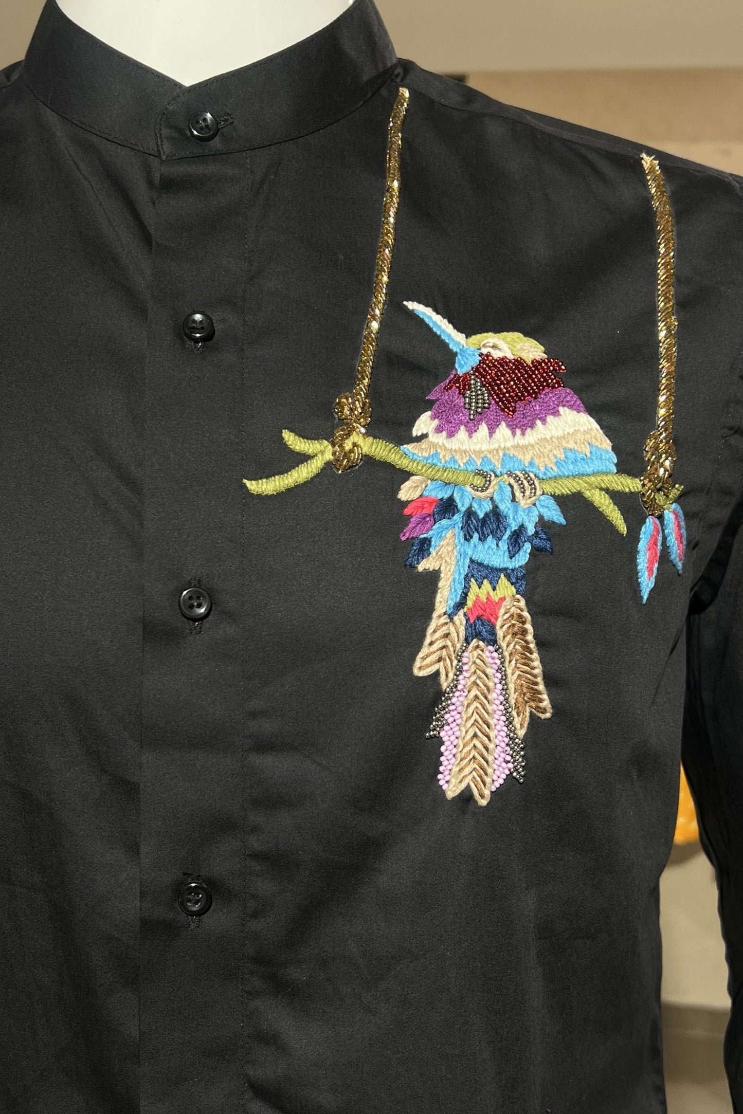 Men's Black Hand Embroidered Shirt – Songbird Haven