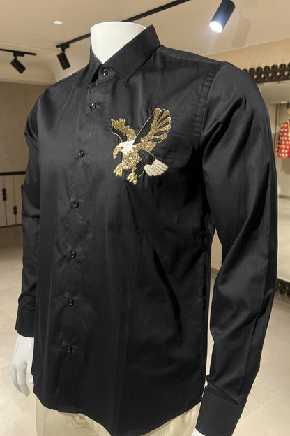Men's Black Hand Embroidered Shirt – Golden Eagle