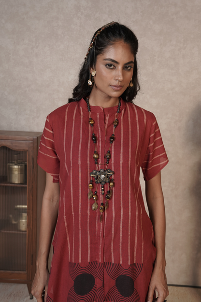 Rust Rhythm Ajrakh Cotton Kurta Plazo Set – Meher | Set of 2