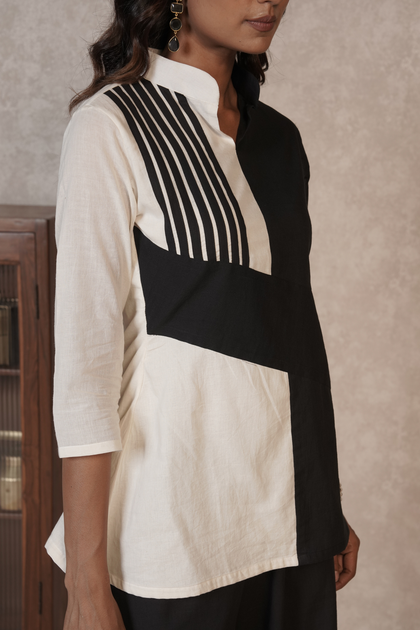 Black Ivory Panelled Ajrakh Cotton Co-ord Set – Monochrome Lineform