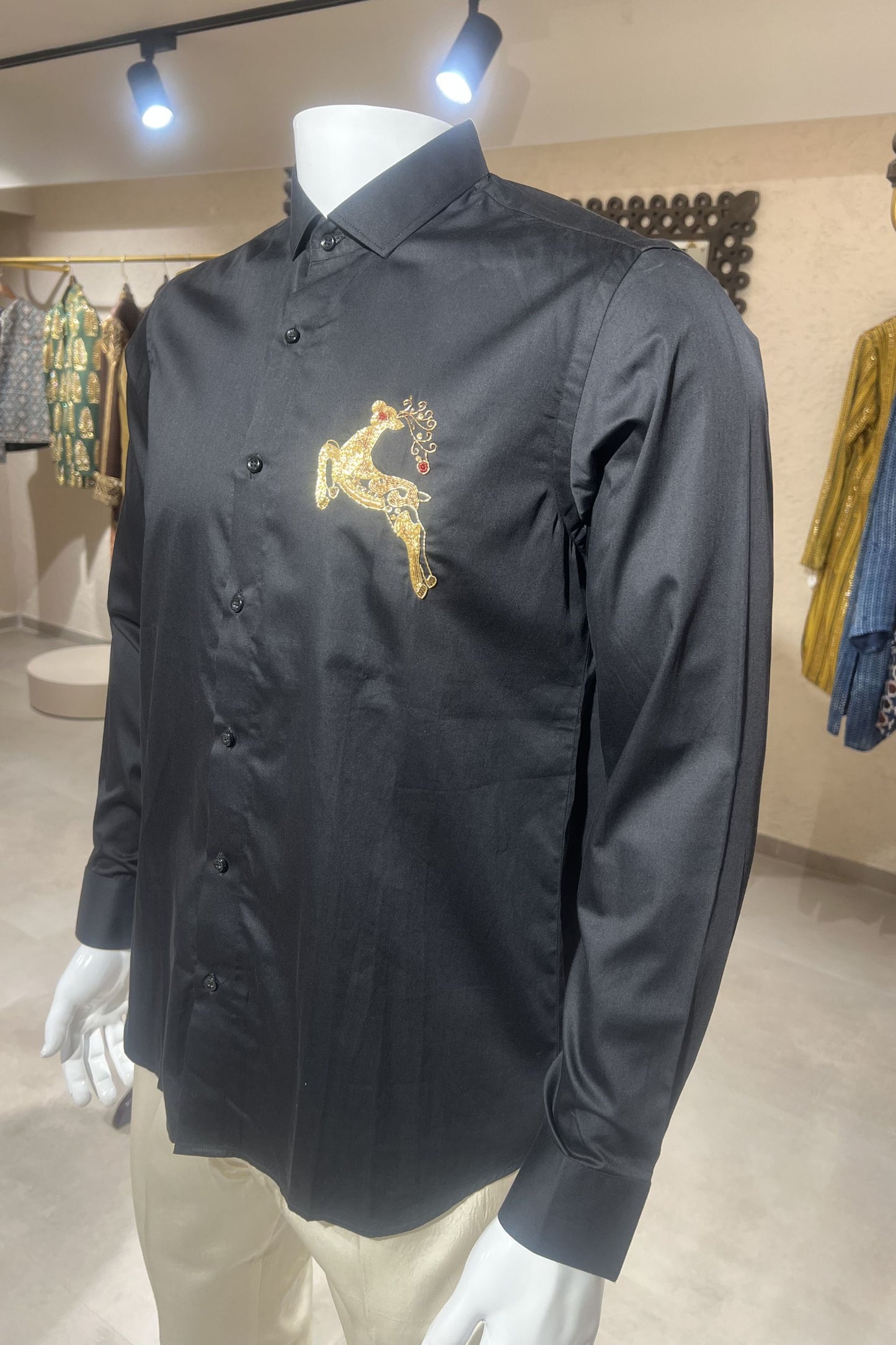 Men's Black Hand Embroidered Shirt – Golden Grace