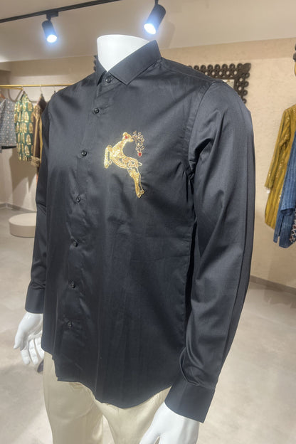Men's Black Hand Embroidered Shirt – Golden Grace