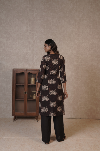 Sable Lotus Ajrakh Cotton Kurta Bottom Set – Ruh