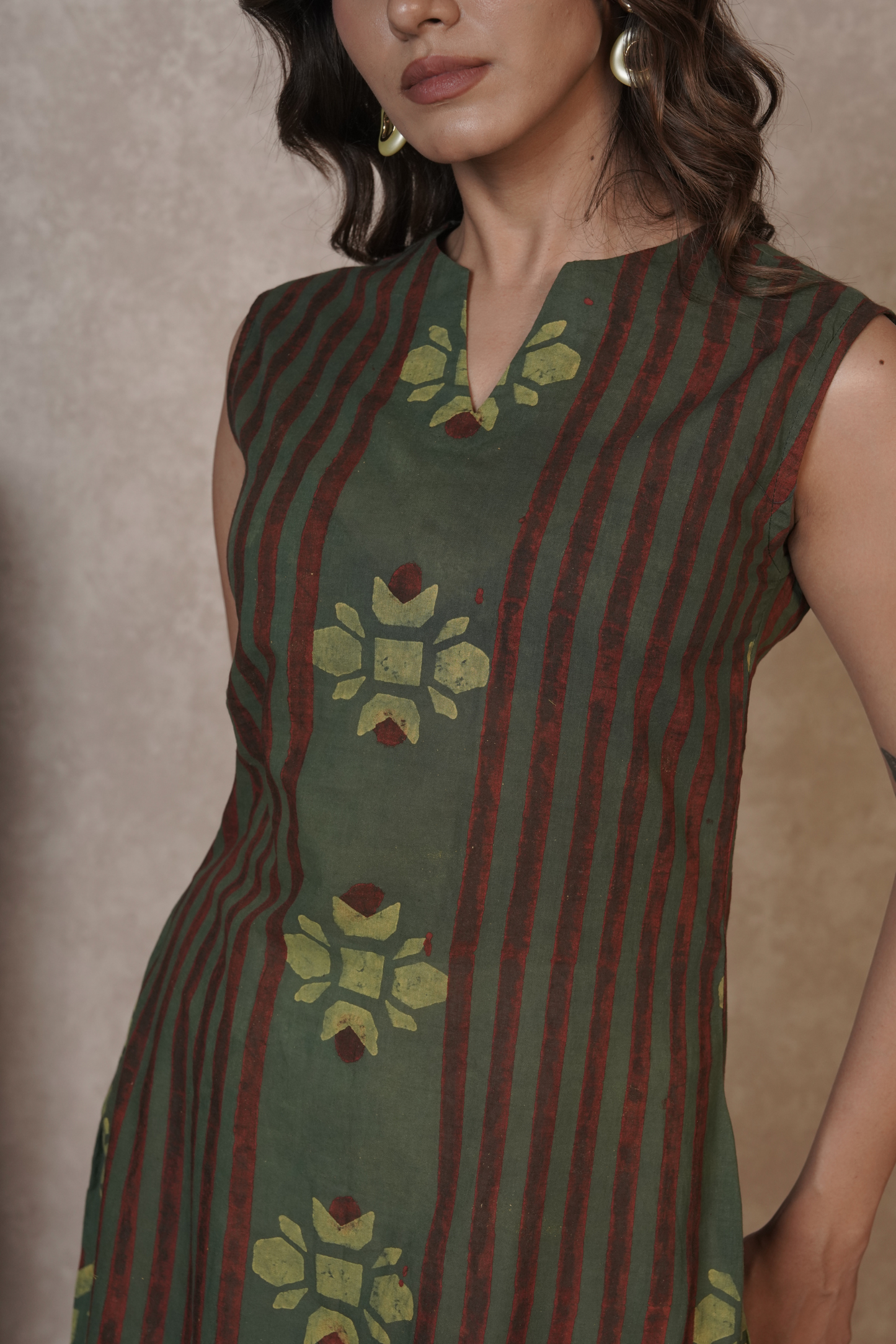 Rustlines in Bloom – Olive Ajrakh Cotton Kurta Set