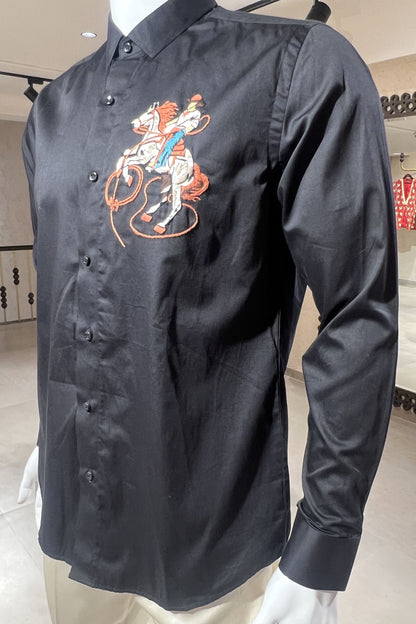 Men's Black Hand Embroidered Shirt – Royal Horse Rider