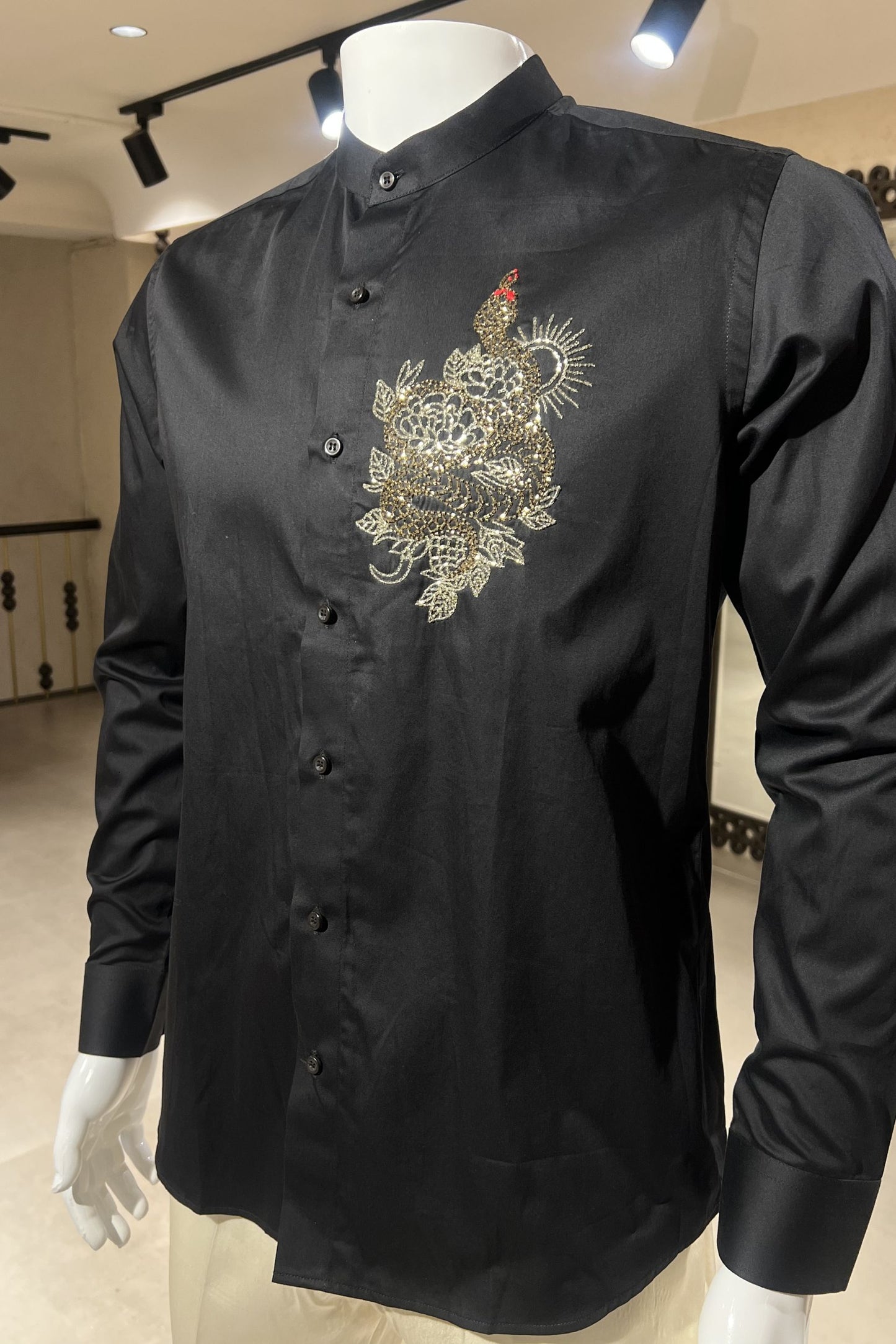 Men's Black Hand Embroidered Shirt – Serpent Majesty