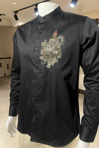 Men's Black Hand Embroidered Shirt – Serpent Majesty