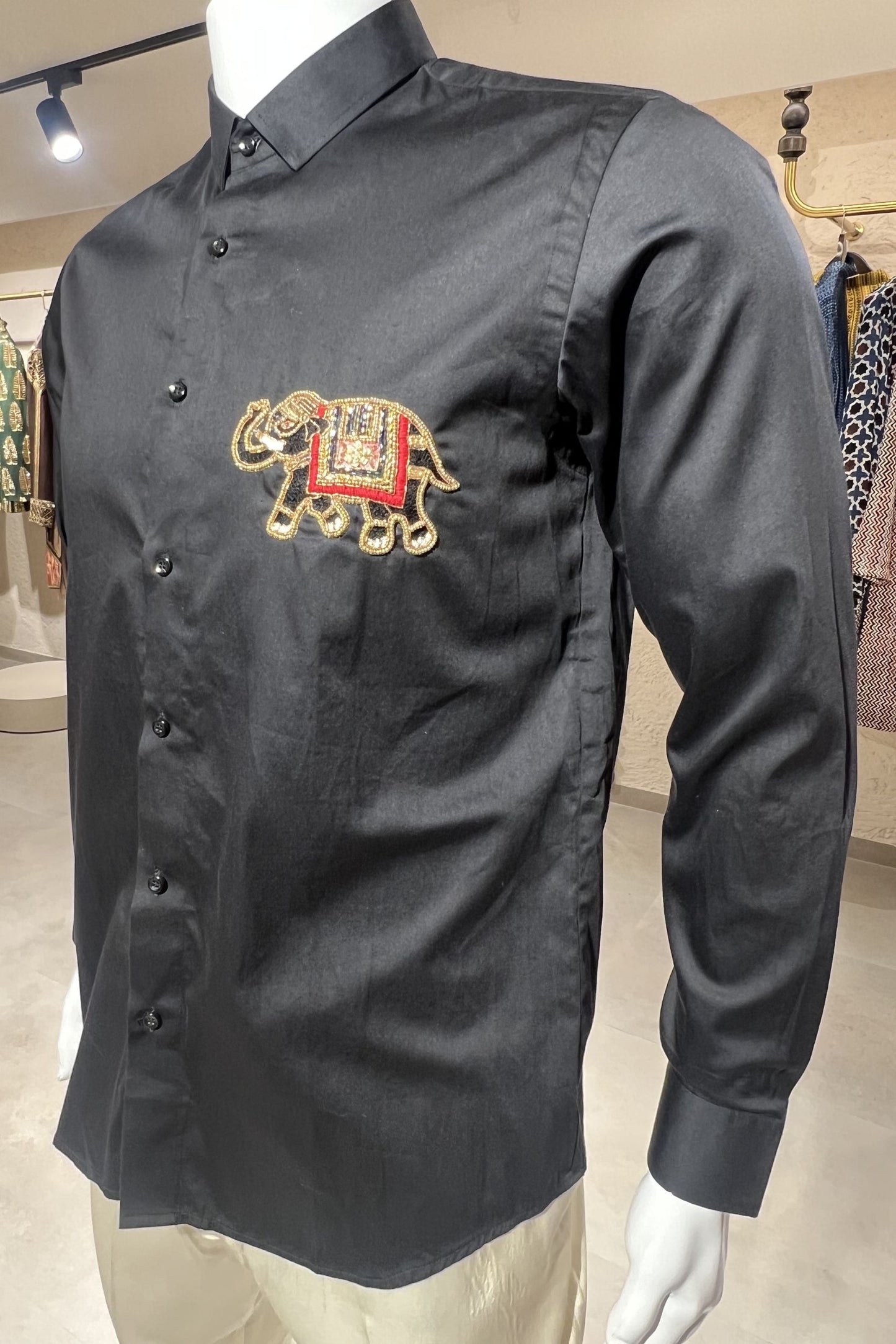 Men's Black Hand Embroidered Shirt – Royal Elephant
