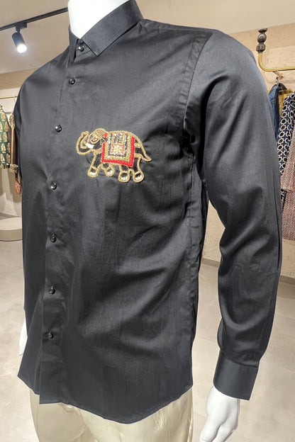 Men's Black Hand Embroidered Shirt – Royal Elephant