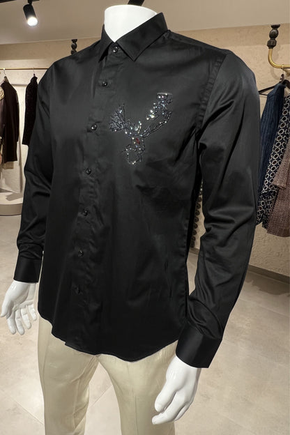 Men's Black Hand Embroidered Shirt – Majestic Antlers