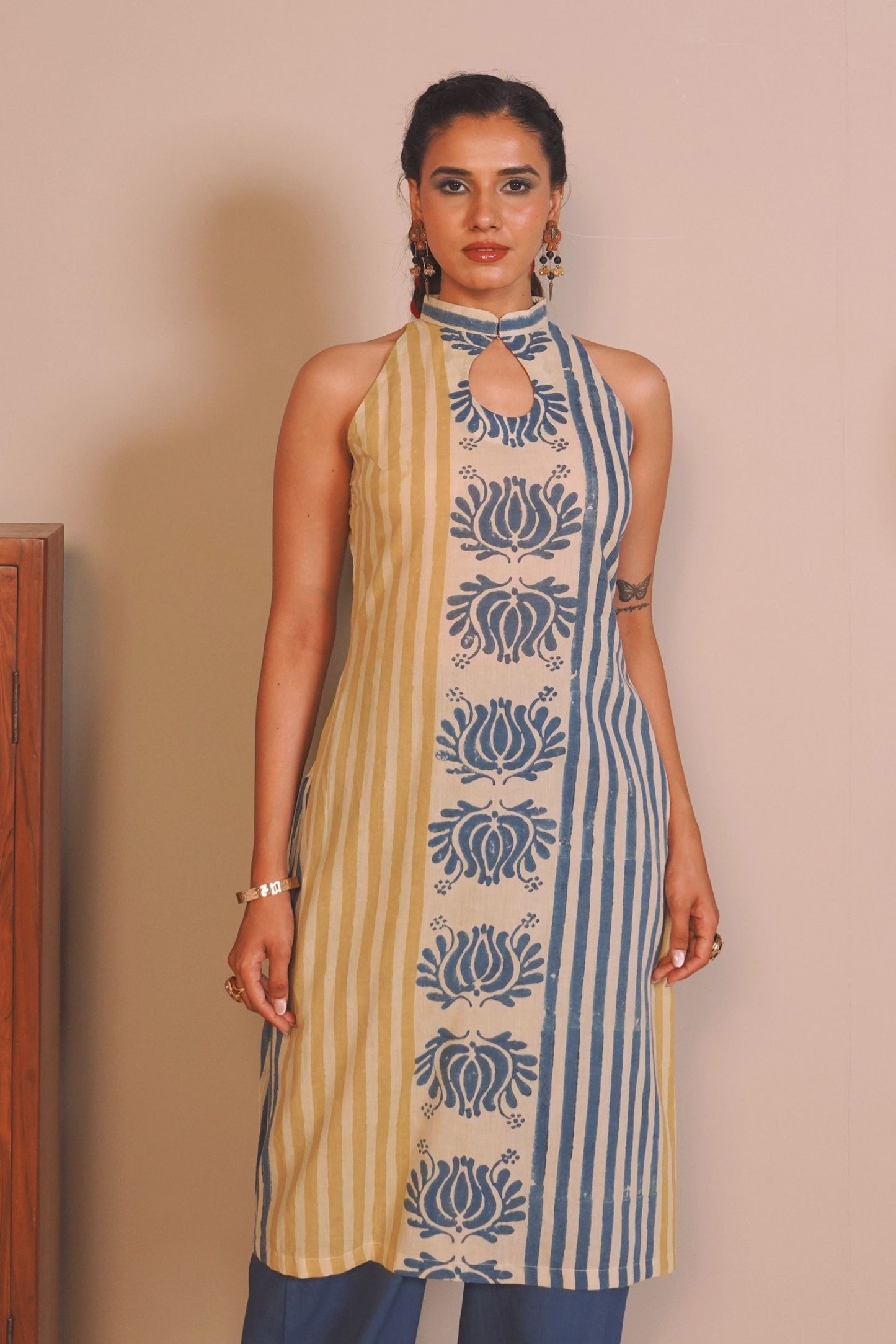 Column Lotus Ajrakh Cotton Kurti