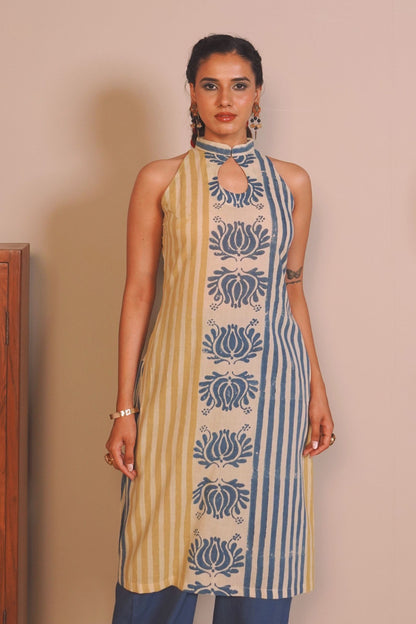 Column Lotus Ajrakh Cotton Kurti