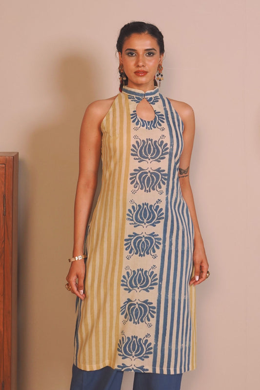 Column Lotus Ajrakh Cotton Kurti