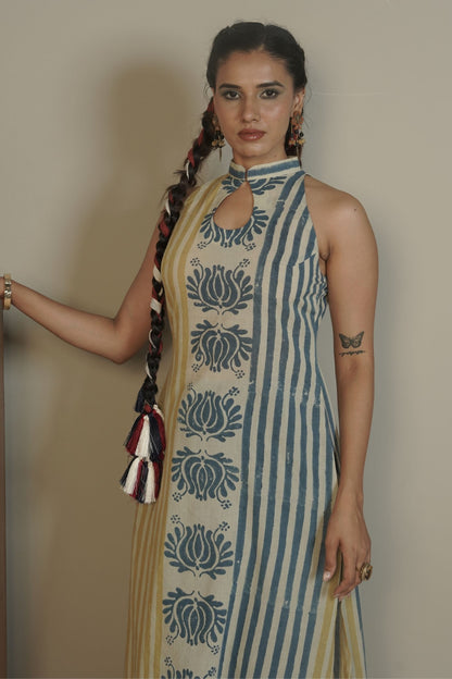 Column Lotus Ajrakh Cotton Kurti