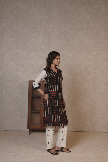 Noir Grid Ajrakh Cotton Kurta Bottom Set – Ira