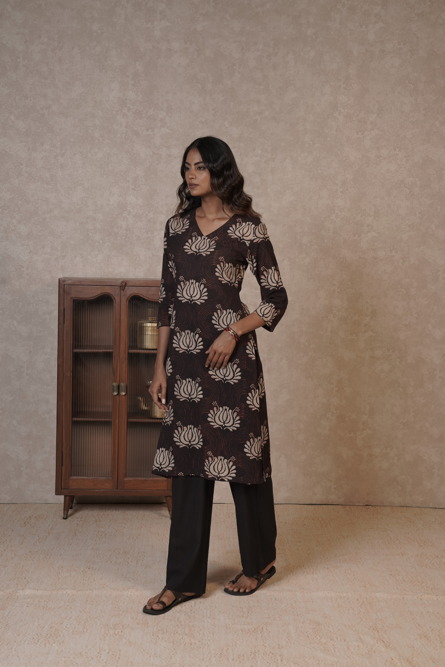 Sable Lotus Ajrakh Cotton Kurta Bottom Set – Ruh