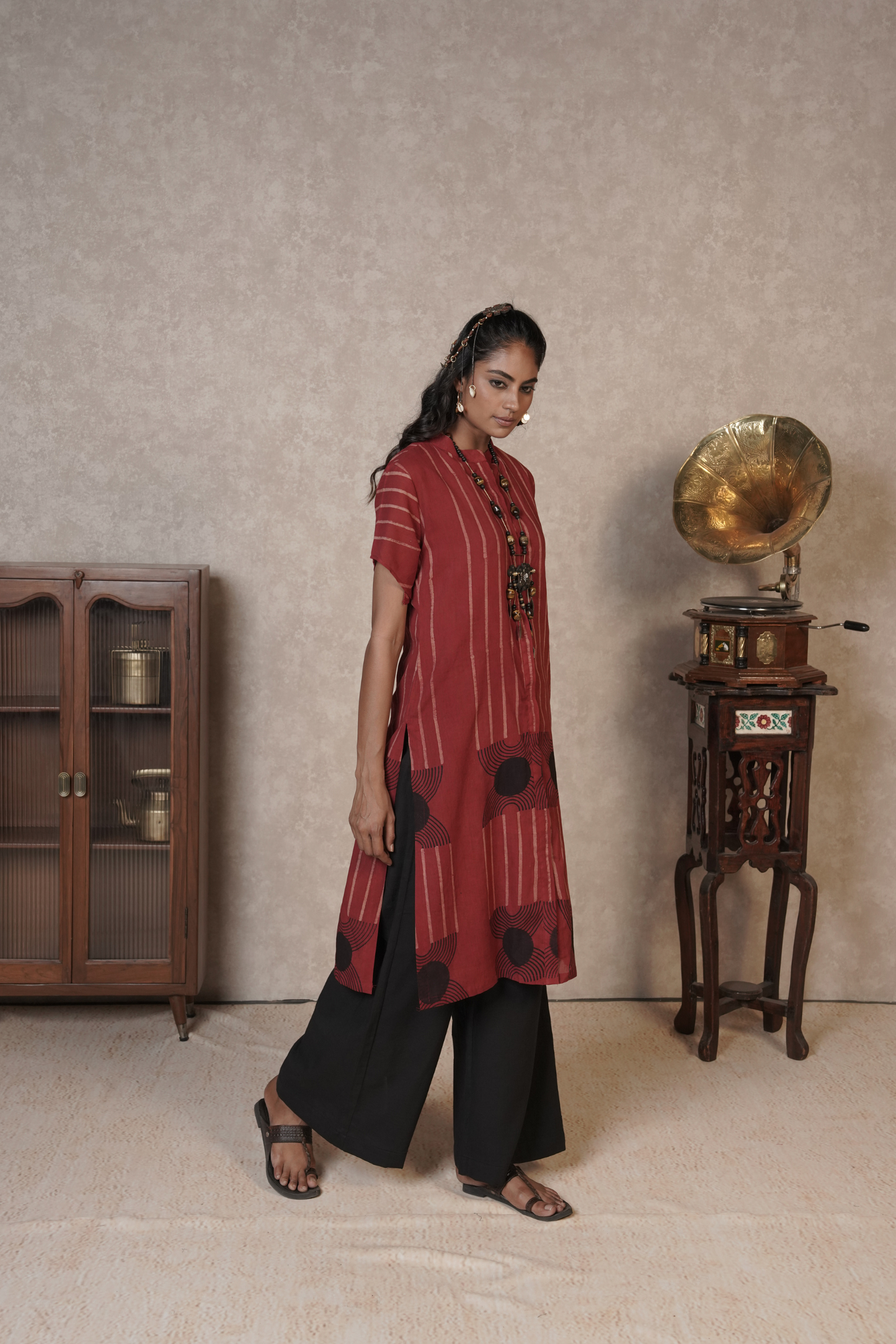 Rust Rhythm Ajrakh Cotton Kurta Plazo Set – Meher | Set of 2