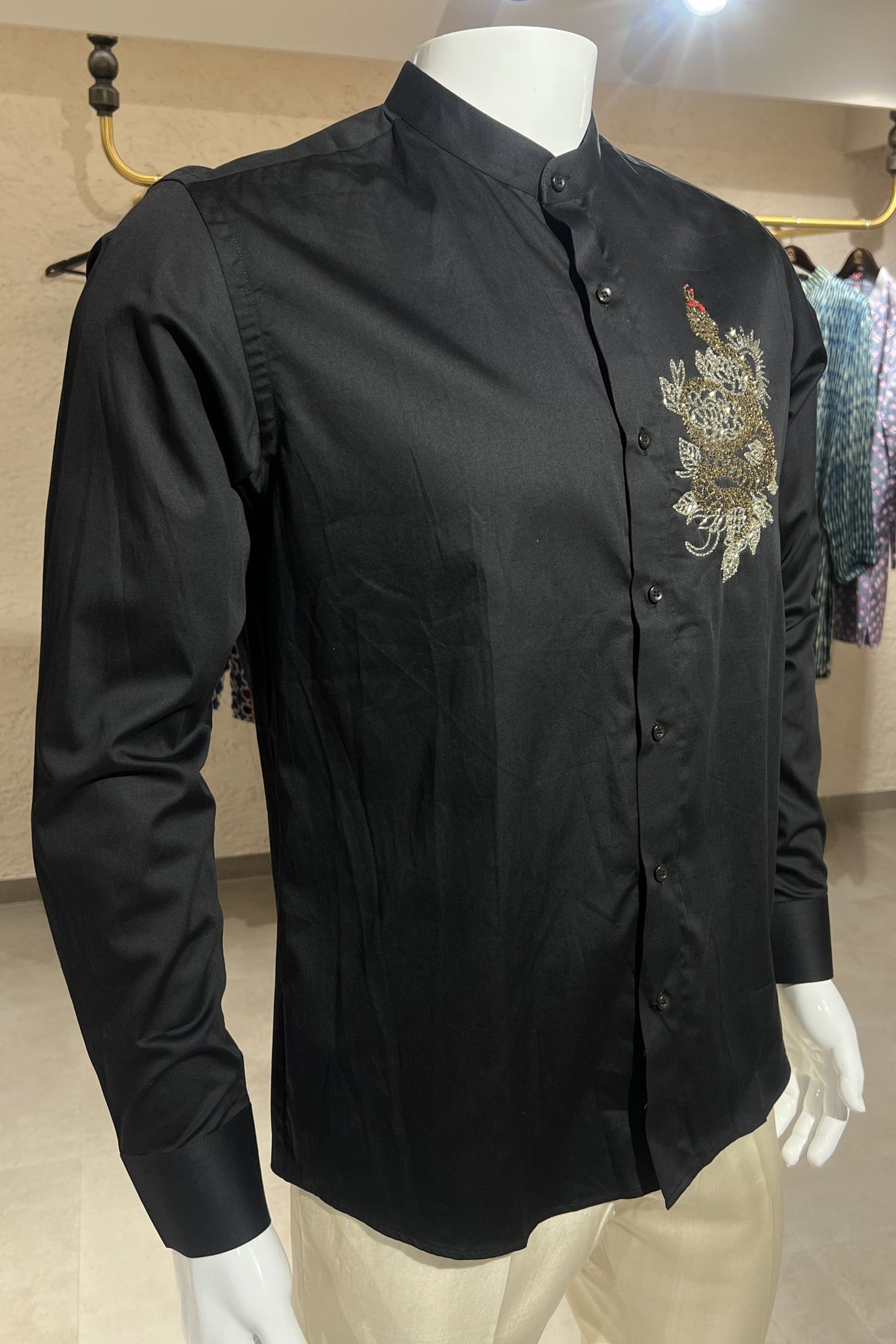 Men's Black Hand Embroidered Shirt – Serpent Majesty