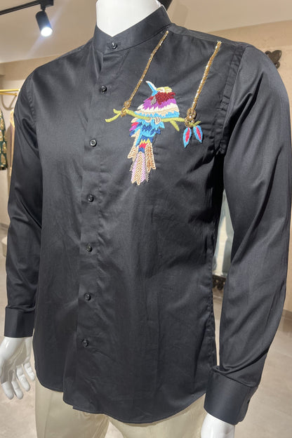 Men's Black Hand Embroidered Shirt – Songbird Haven