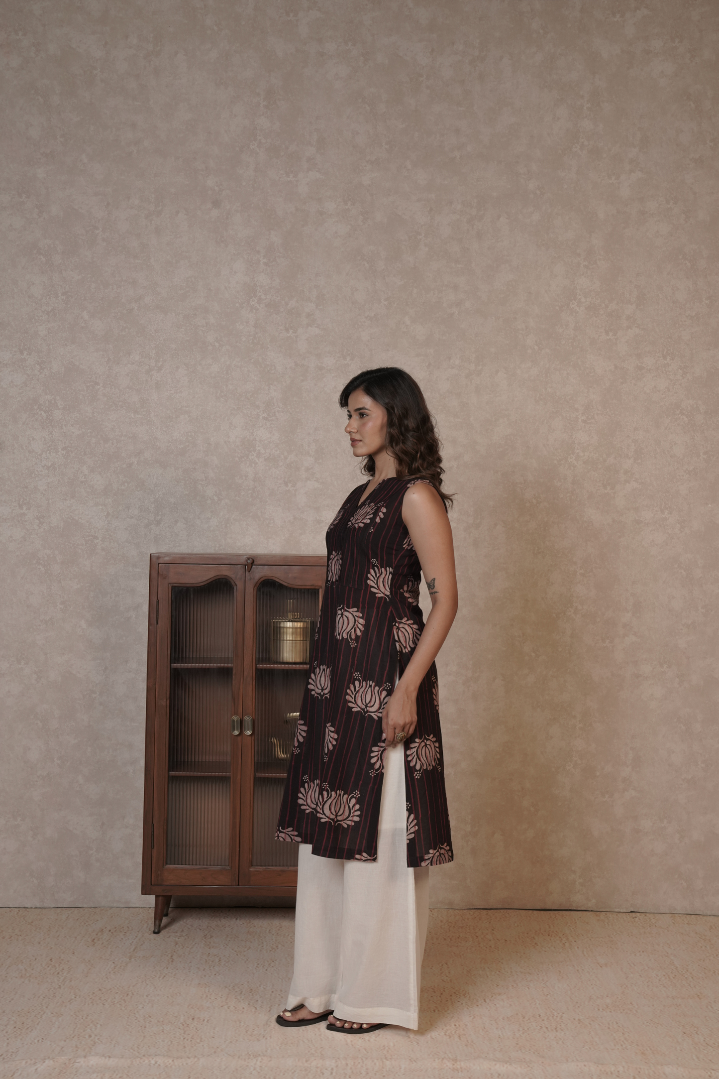 Petal Cascade Ajrakh Cotton Kurta- Plazo