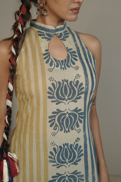Column Lotus Ajrakh Cotton Kurti