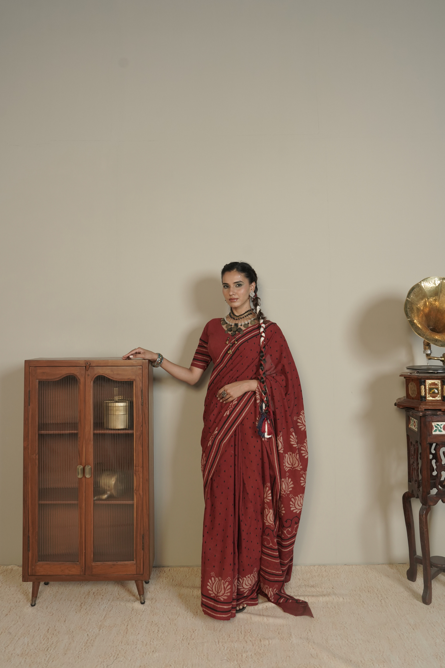 Rakta Butti Ajrakh Cotton Saree – Vesha