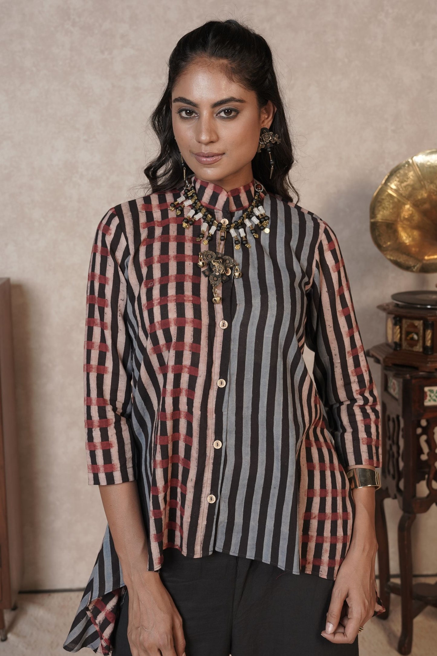 Kairo Panel Stripe Ajrakh Cotton Top