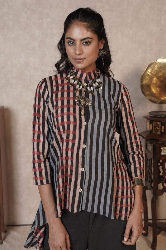 Kairo Panel Stripe Ajrakh Cotton Top