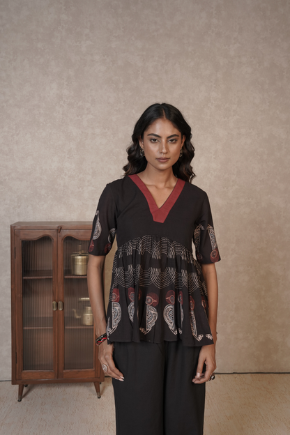 Black Printed Ajrakh Cotton Co-ord Set – Ember Flare