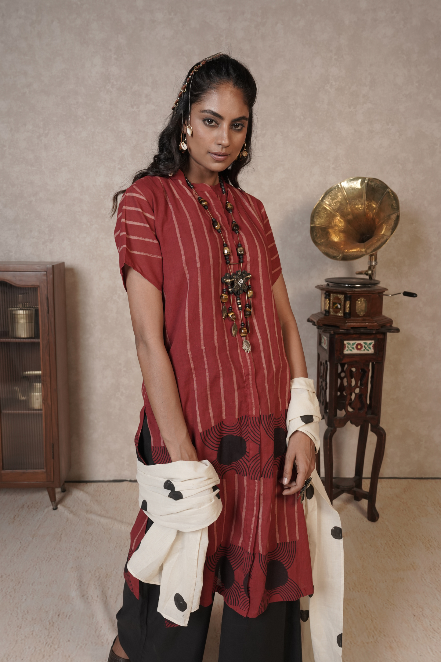 Rust Rhythm Ajrakh Cotton Kurta Plazo Set – Meher | Set of 2