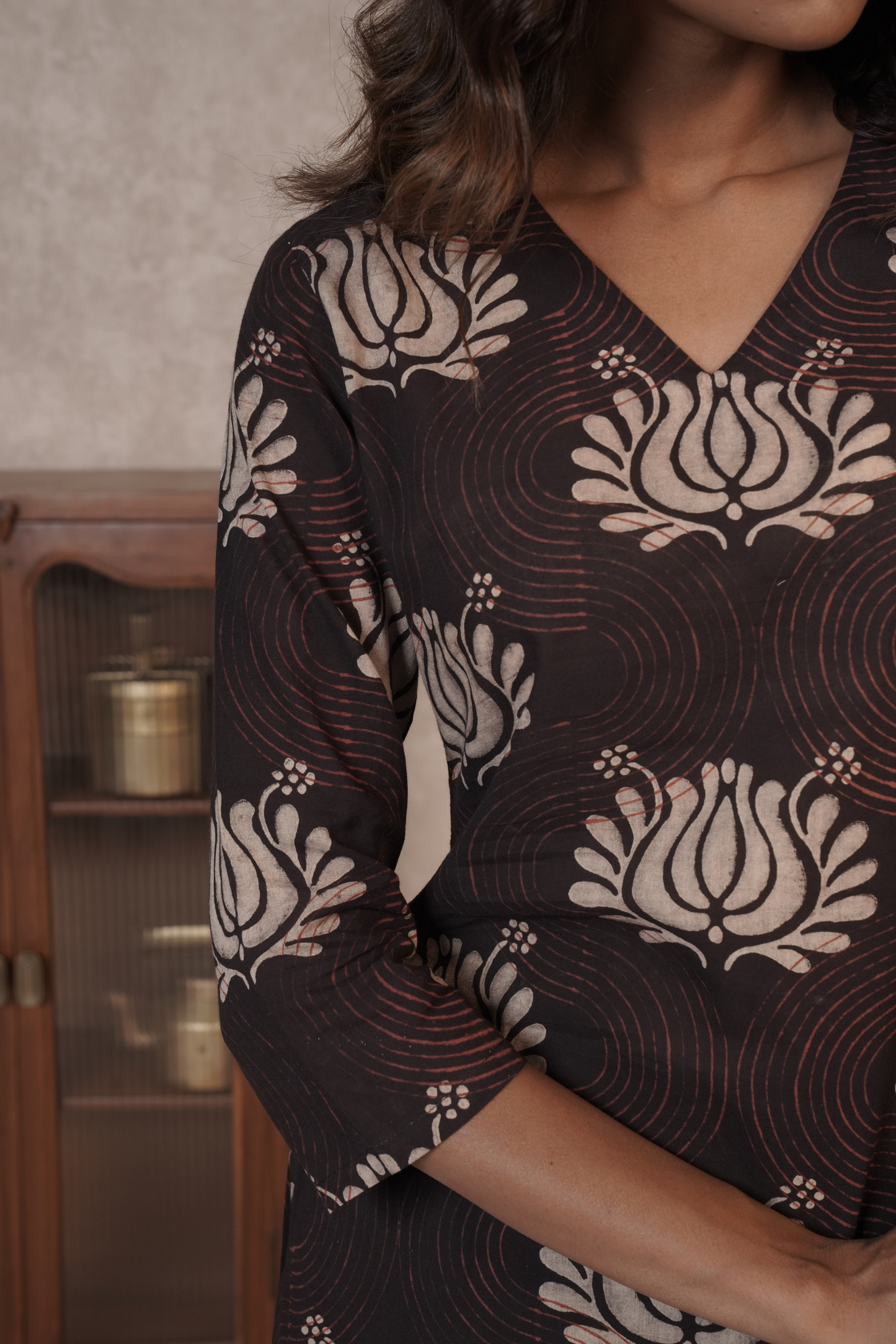 Sable Lotus Ajrakh Cotton Kurta Bottom Set – Ruh