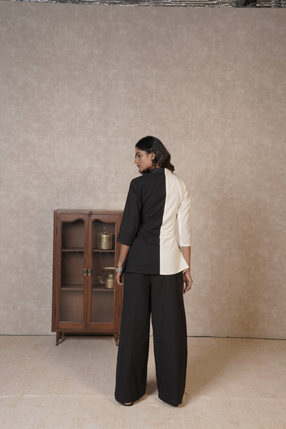Black Ivory Panelled Ajrakh Cotton Co-ord Set – Monochrome Lineform