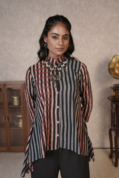 Kairo Panel Stripe Ajrakh Cotton Top