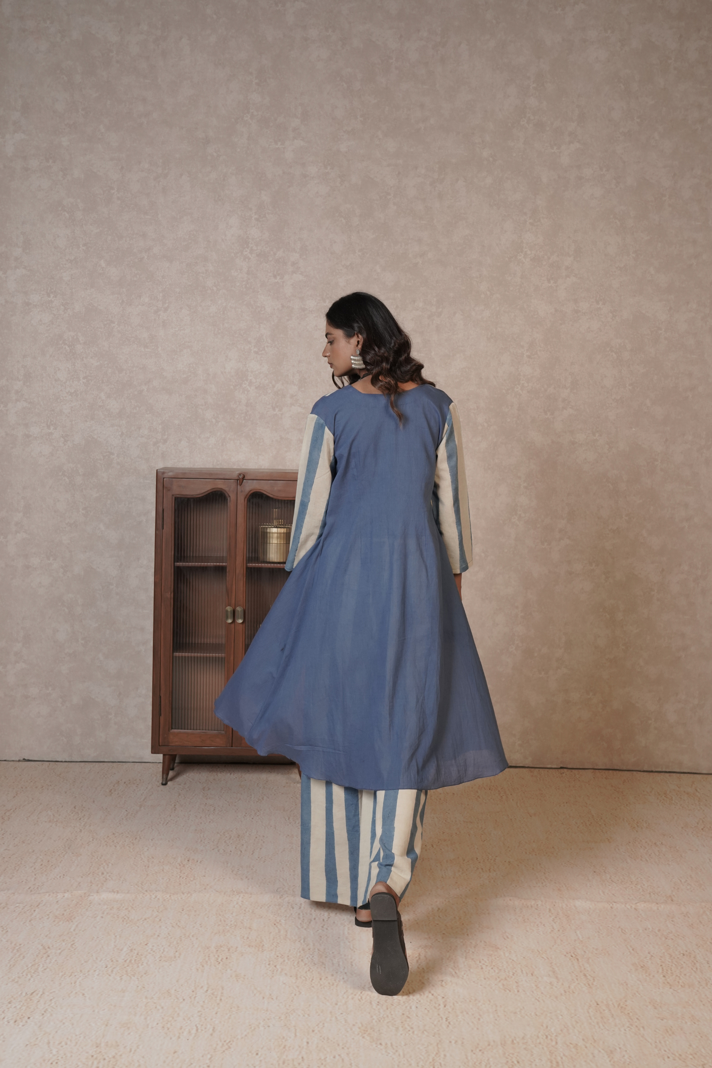 Blue Ivory Striped Ajrakh Cotton 3-Piece Co-ord Set – Azure Driftline