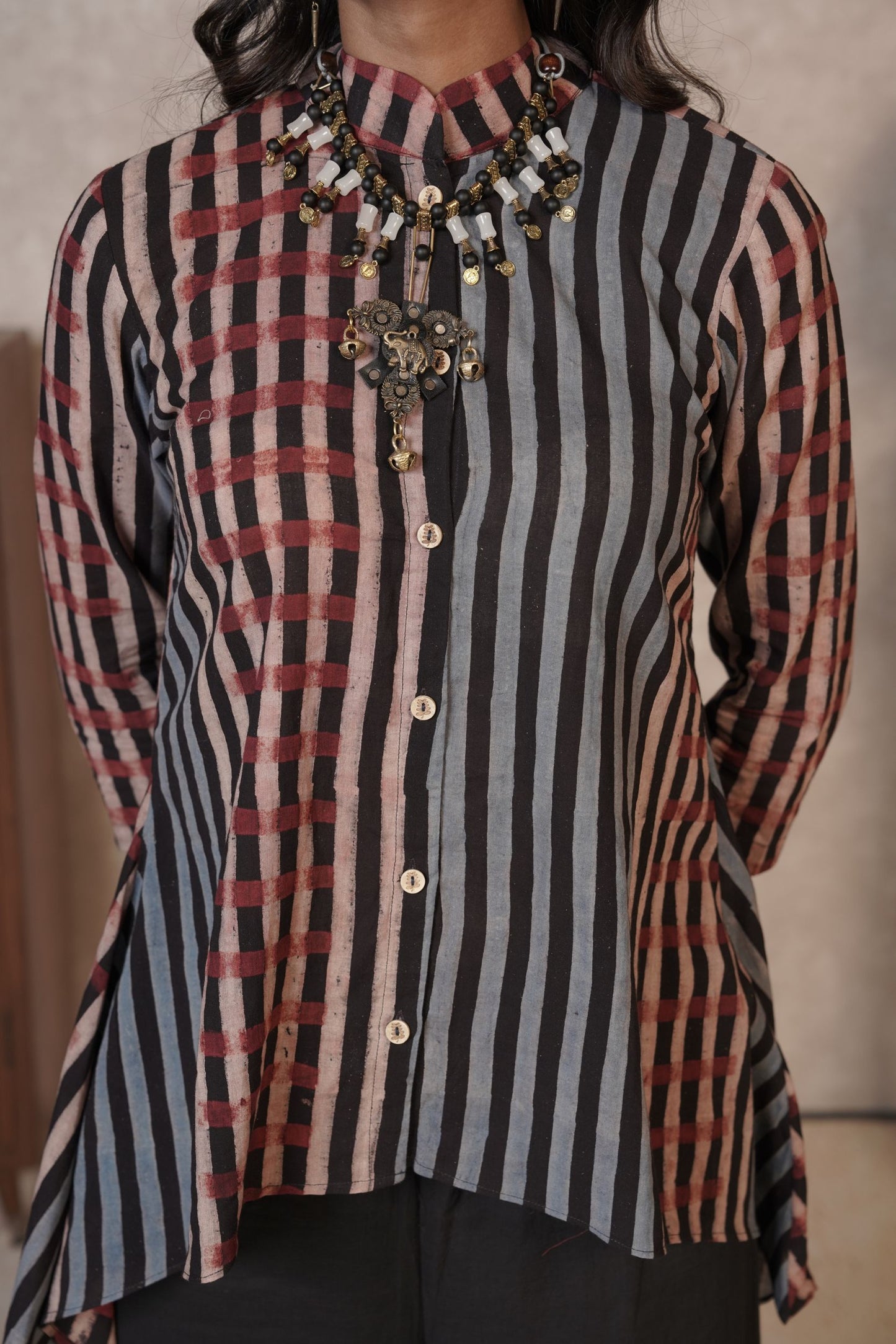 Kairo Panel Stripe Ajrakh Cotton Top