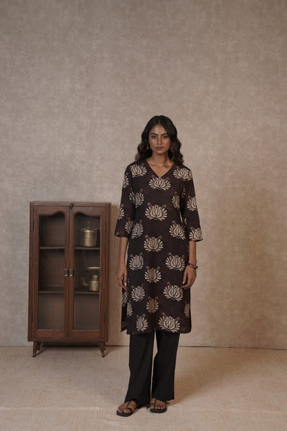 Sable Lotus Ajrakh Cotton Kurta Bottom Set – Ruh