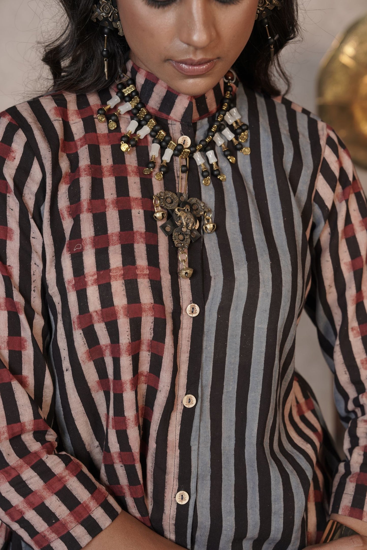 Kairo Panel Stripe Ajrakh Cotton Top