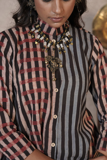 Kairo Panel Stripe Ajrakh Cotton Top